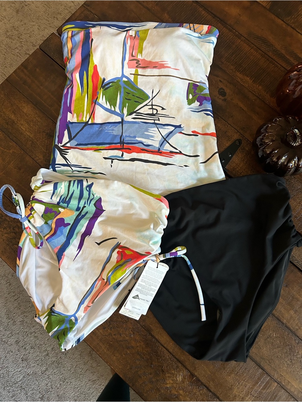 3 pc Womens Multicolor Floral Print Tankini Top with matching and black bottoms